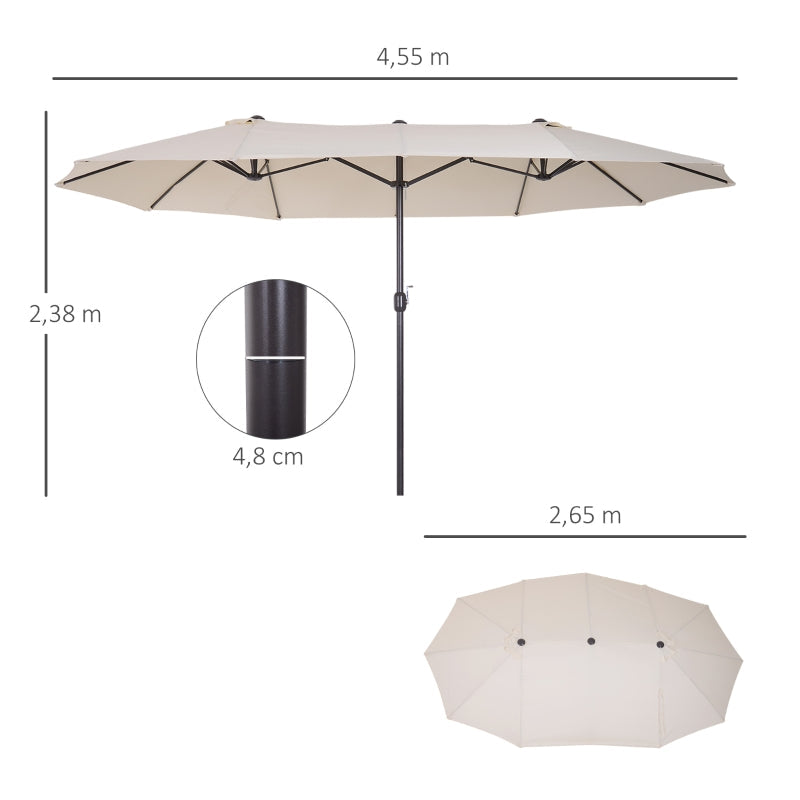 Parasol Double Patio Umbrella, Hand Crank, Oval, Beige
