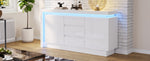 Sideboard, 140x35x72cm, 3 Drawers, 2 Doors, Adjustable Shelves, LED, High-Gloss White