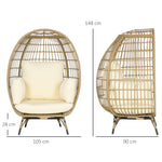 Rattan Chair Basket Shape with Seat Cushion Raised Garden Khaki Metal