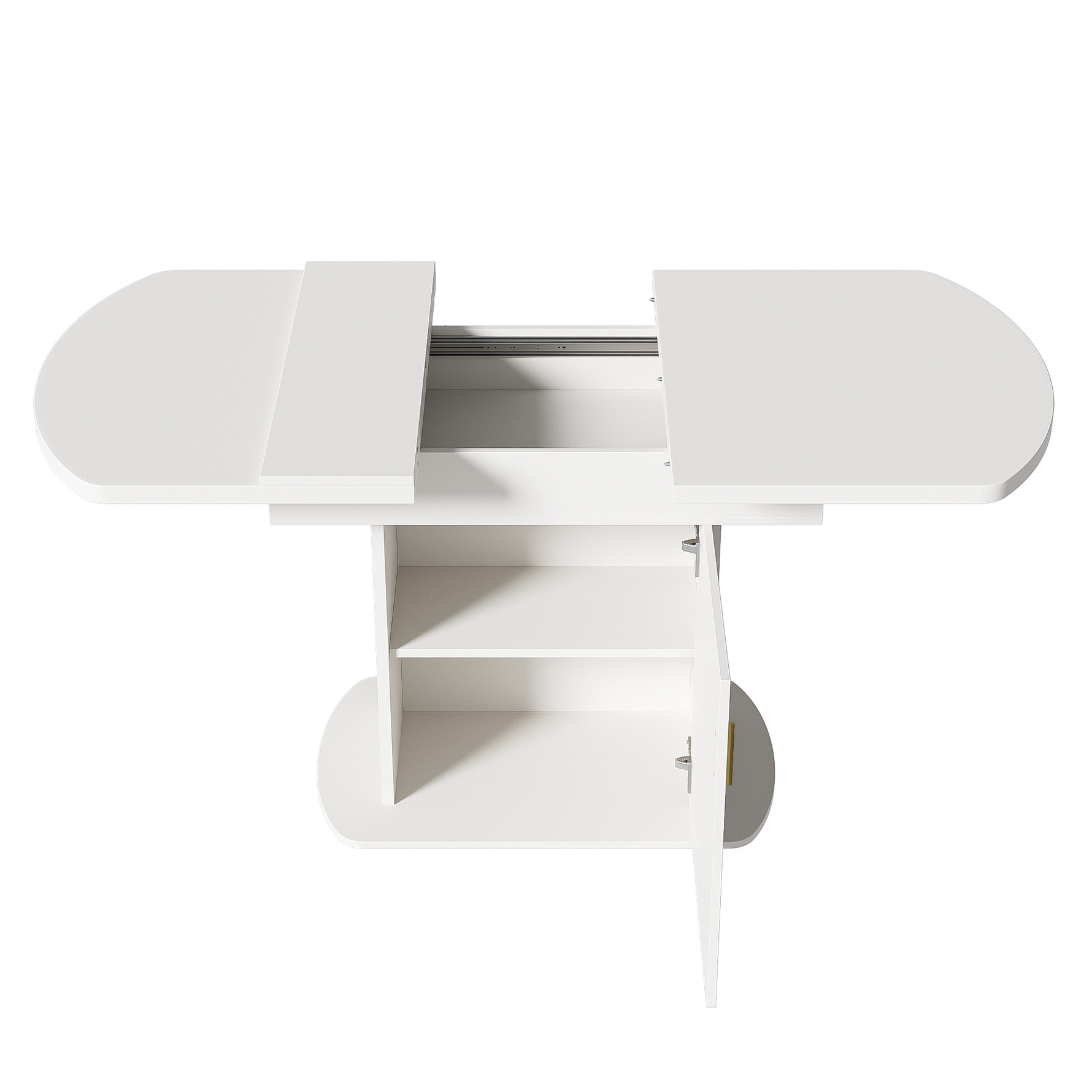 Dining Table Extendable Oval Storage White + Gold Handle