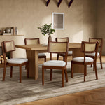 Solid Wood Dining Chairs Set of 2 Rattan Backrests Modern Style Linen Walnut