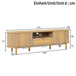Modern TV Cabinet, Rattan Drawers Open Compartments Rounded Top, Wood Look Metal Legs
