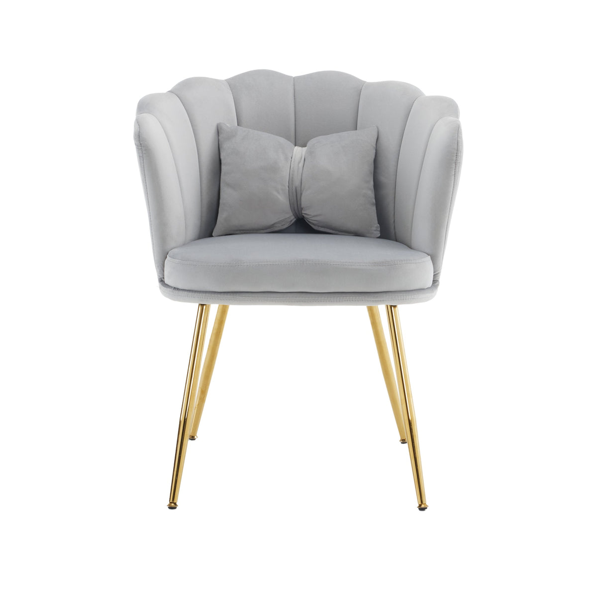 Modern Armchair, Velvet Upholstered Petal Back with Gold-Plated Metal Legs