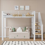 Loft Bed 140x200 Metal Construction, Storage Space, Stairs