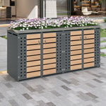 Garbage Can Enclosure with Lockable Four Doors and Planting Area, Horizontal Wood Grain Panels