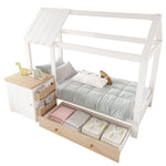 House Bed Children's Bed 90x200cm Solid Wood with Drawers & Removable Nightstand - White & Oak White