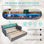 Extendable Sofa Bed 90x200cm with LED & USB, Beige Velvet