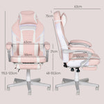Gaming Chair, Height-Adjustable Swivel with Footrest, Pink Faux Leather