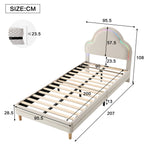 Upholstered Bed 90x200cm LED Cloud Headboard Single, Velvet Beige