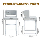 Nordic Bar Chairs Set of 2 Modern Square Design Silver Metal Legs Light Grey