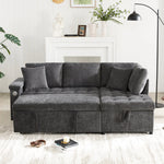 Modern L-shaped Sofa Bed, Pull-out Storage USB Charger Armrest Shelf, Grey