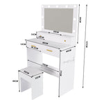 Dressing Table with LED Light, Power Outlet, 4 Drawers & Stool, White