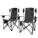 Folding Chairs, Set of 2, Camping with Armrests, Cup Holder, Headrest, Cooler Bag, Padded, Metal/Fabric