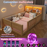 Children's Flatbed 90x200cm with Railings & LED Light, Natural
