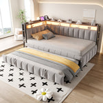 Upholstered Sofa Bed 90x200cm Pull-out LED Storage USB/Type-C Light Grey Velvet