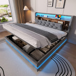 Upholstered Bed 160x200 with Storage & LED, Dark Gray Velvet