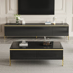 Modern Luxury TV Cabinet & Coffee Table Set - High-Gloss Gold Edges Storage