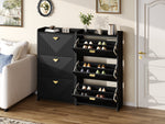 Shoe Cabinet with 6 Drop-Down Doors and Adjustable Width, Two-Piece Set, Black MDF