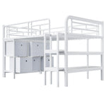 Children's Loft Bed 90x200 with Storage Stairs and Drawers, White Metal