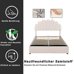 Upholstered Bed 140x200cm Floral Headboard Hydraulic Storage, Beige Velvet