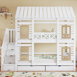 Bunk Bed Children's 90x200cm Safety Rail Storage Drawers Stairs, Pine+MDF White/Natural