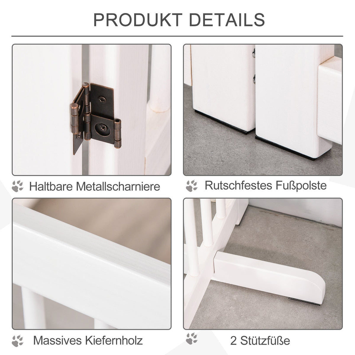 Dog Gate 4-Piece Set Foldable Freestanding 220 x 91 cm, Wooden White