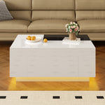 Coffee Table with LED Lighting, Extendable Tabletop, Storage - Black and White