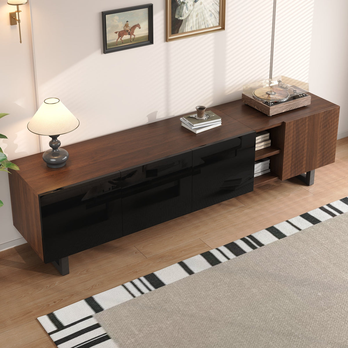 TV Cabinet Low 4 Doors 180x38x50cm - Vintage Wood Grain