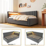 Upholstered Sofa Bed with LED Lighting and Hydraulic Storage, Velvet Beige/Gray