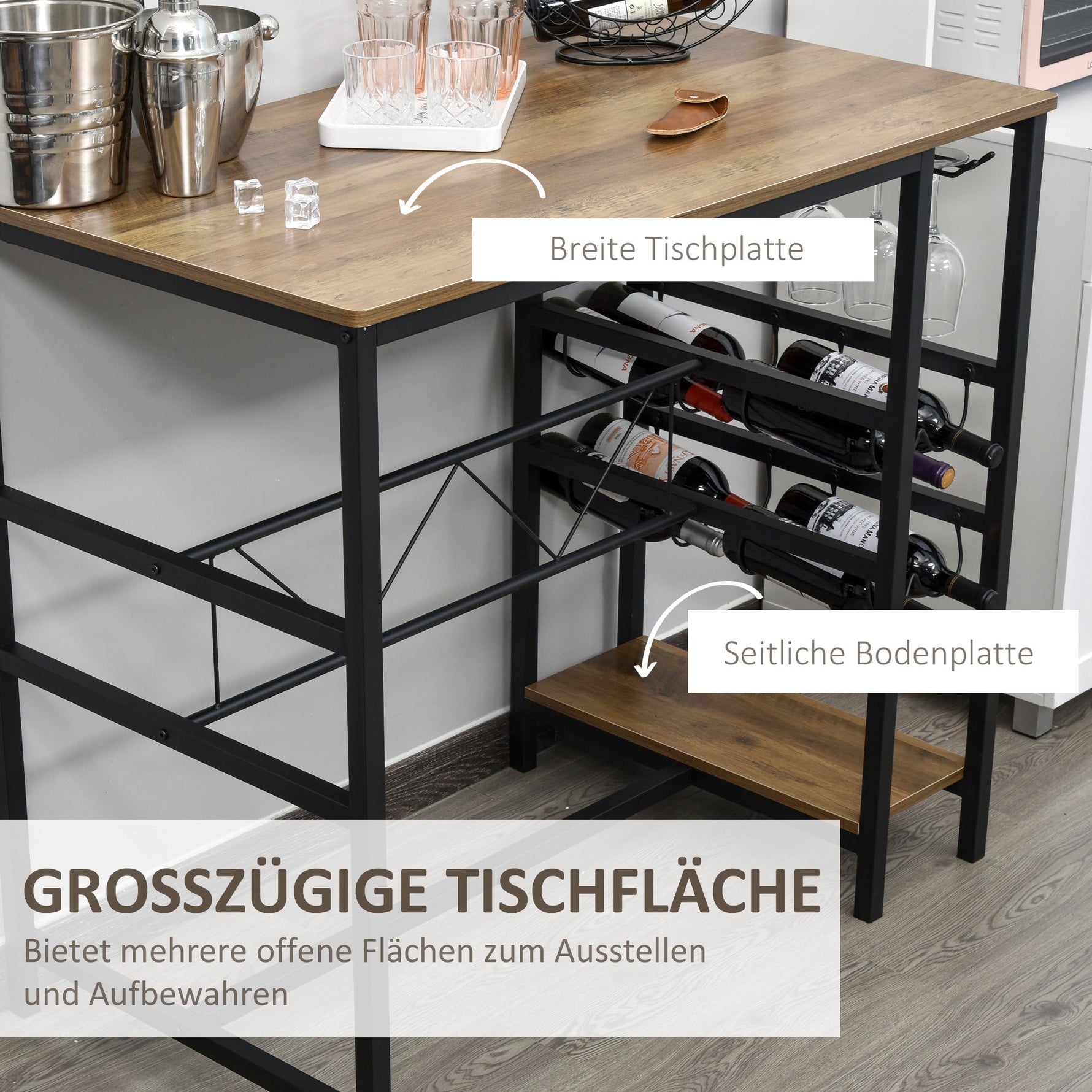Bar Table Set, 3-Piece with 2 Stools, Steel, Natural and Black