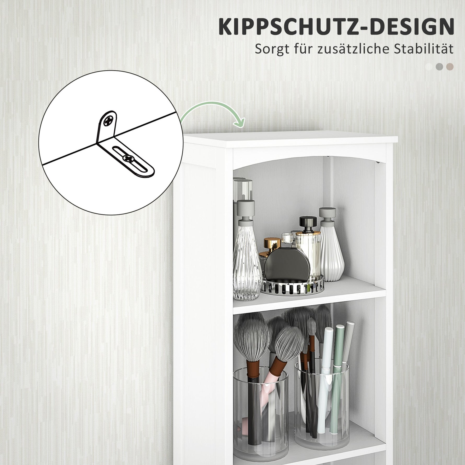 Bathroom Cabinet, Tall with 3 Shelves, 1 Drawer, White