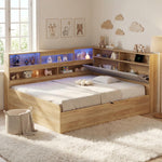Daybed with Hydraulic Storage, USB Charging and LED Lighting, 140x200cm, Natural Wood