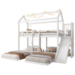 Bunk Bed, Children's with Slide, Roof Design, Three-Sleeper, Storage, Pine + MDF, White