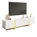 TV Cabinet, 190cm 3 Doors 2 Drawers, White with Gold & Wood Grain
