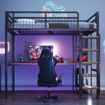 Metal Loft Bed 90x200cm Safety Ladder Storage Black