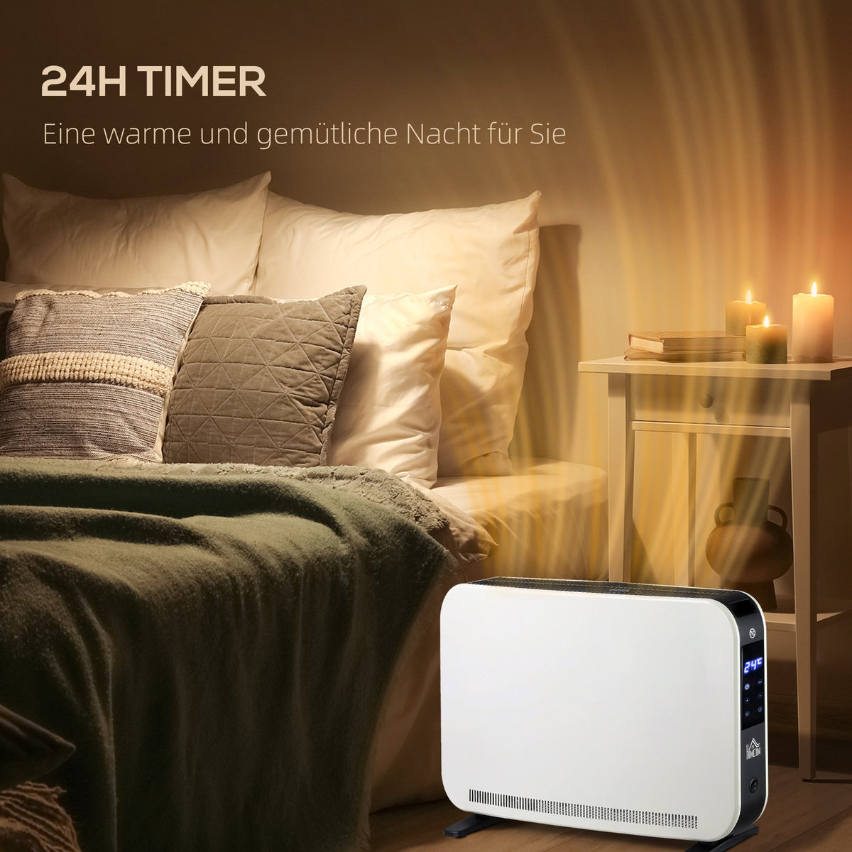 Heater Fan Electric, 2180W 3 Warm Levels 24-Hour Timer, Steel White