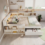 Wooden Double Bed 140x190cm with Storage & USB, White
