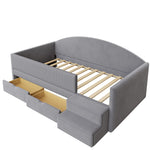 Multifunctional Upholstered Sofa Bed with Two Drawers, Railings and Steps, 90x190cm, Light Grey Velvet