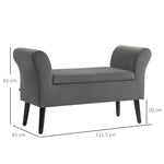 Upholstered Bench with Storage Space, Armrests, Dark Grey Velvet
