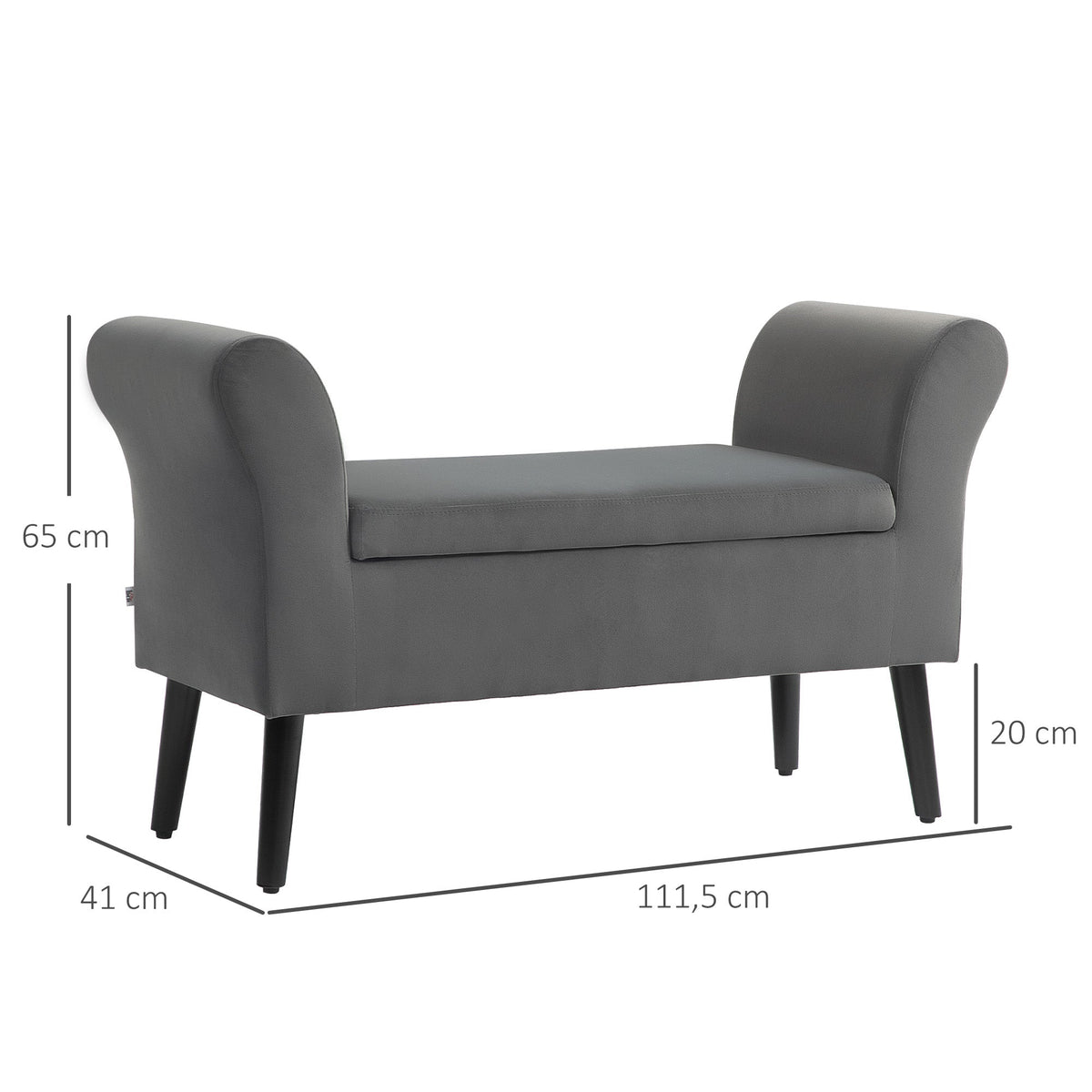 Upholstered Bench with Storage Space, Armrests, Dark Grey Velvet