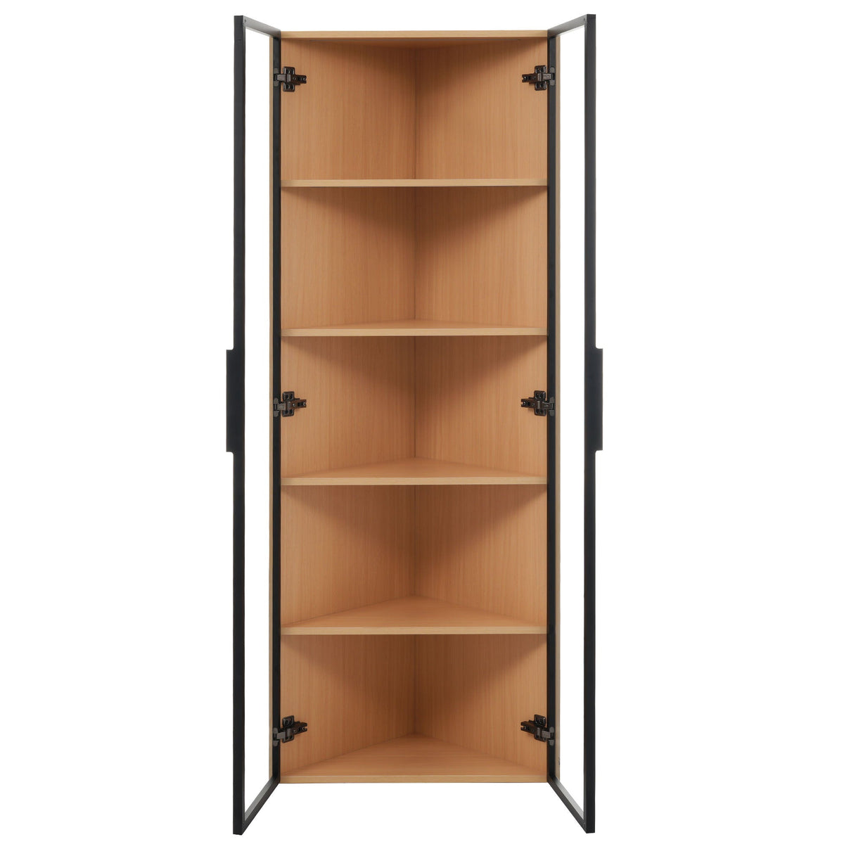 LED Glass Display Case 62x35x160cm Corner Cabinet with Light Strip, Tempered Glass, Oak