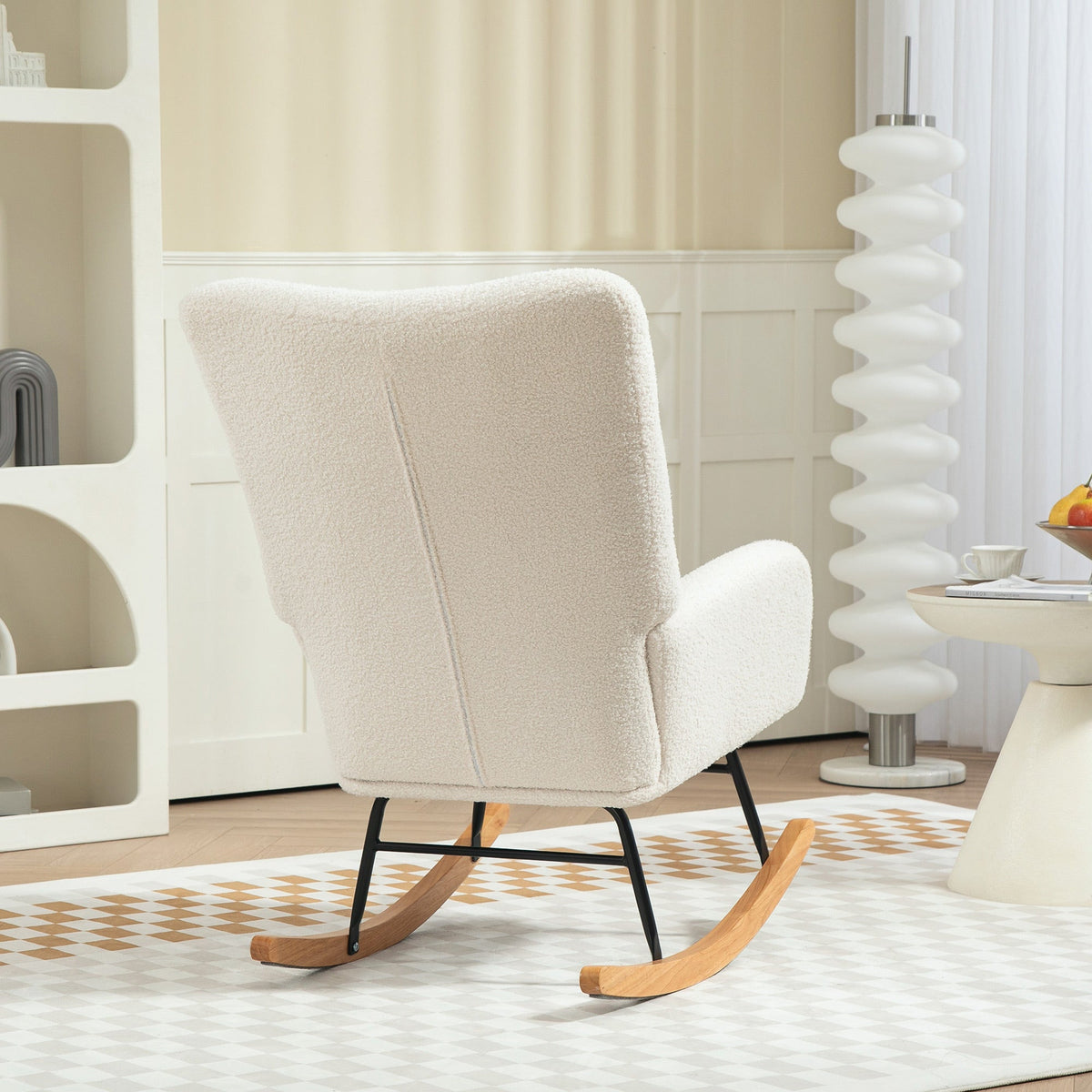 Rocking Chair, Armrests, Teddy Velvet, Cream White