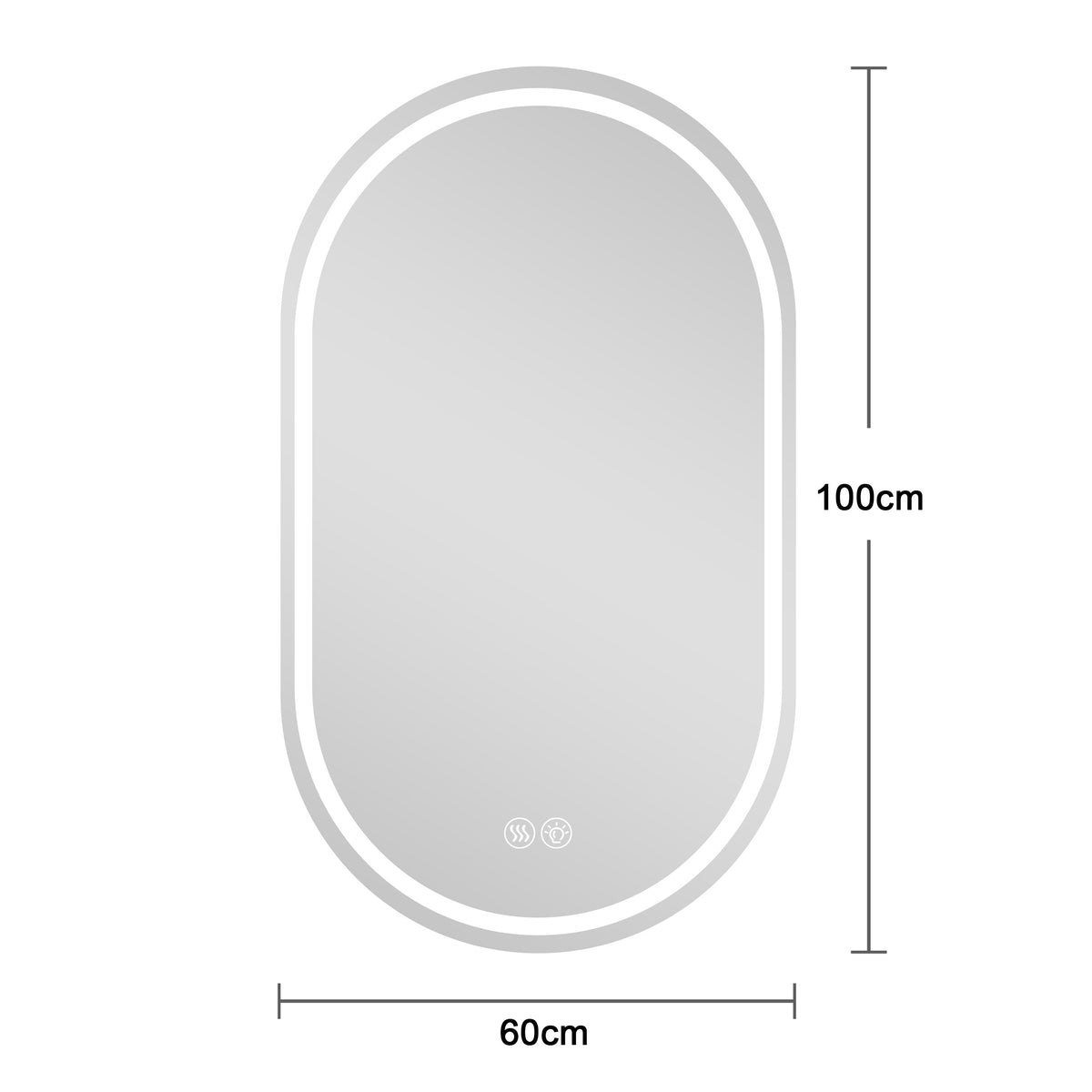 Frameless Oval Smart Mirror, 60x100cm Anti-Fog Touch Screen Bathroom, Glass