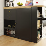 Rotating Bar Table Multifunctional Storage with 2 Drawers and Sliding Door Cabinet