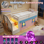 Mid-Height Bed 90x200cm with LED Light & Curtains, White Pine