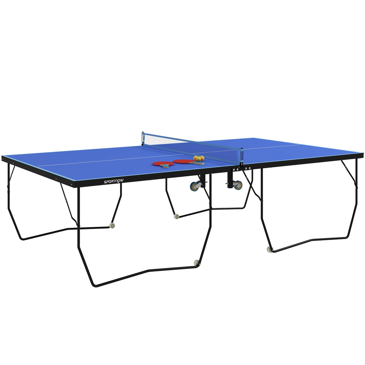 Table Tennis Table, Foldable with Net, Wheels, Steel, Blue