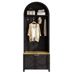 Multifunctional Wardrobe with Shoe Rack, Shelf & Hooks - Hall Tree, Durable MDF Body