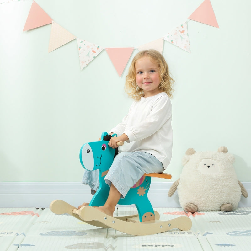Rocking Donkey Toy with Handles and Swing Seat, Blue-Green