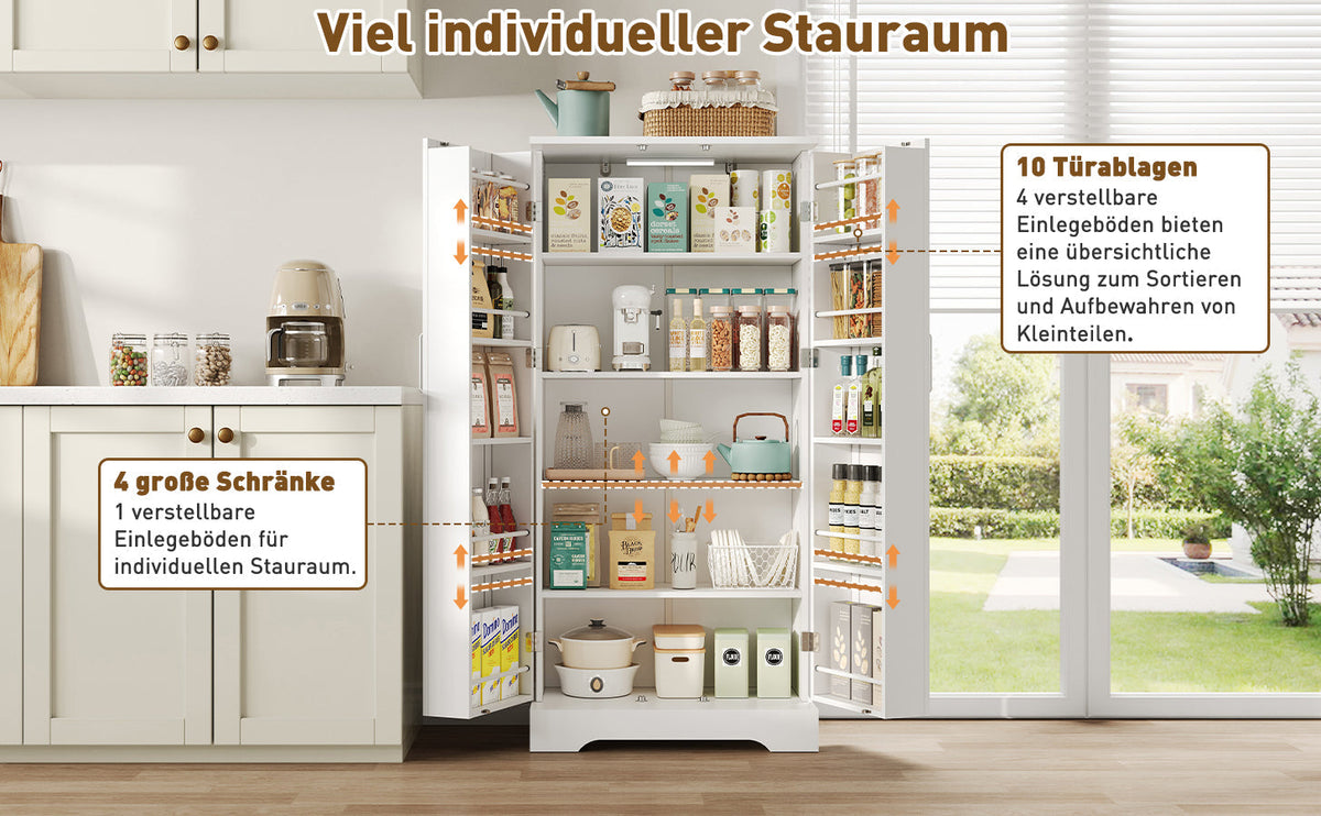 Kitchen Cabinet 60x35x128cm LED Sensor Adjustable Shelves Double Door - White