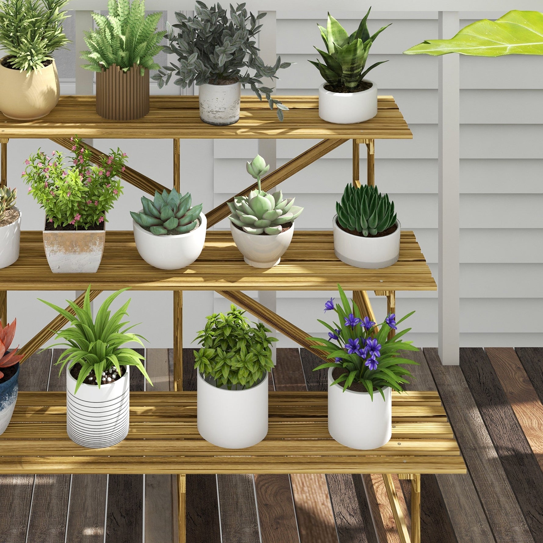 Plant Staircase Flower Shelf, 3 Steps, Fir Wood